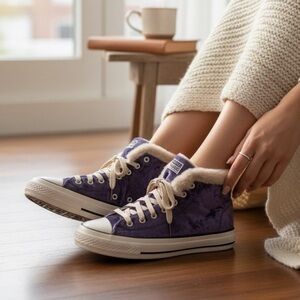 M-General Ming Jiang Sneakers Crushed Purple Velvet High-Top Size-9.5/40 EUC